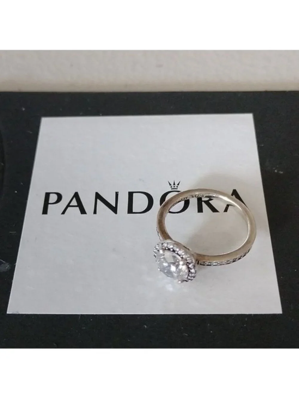 Pandora Sterling Silver Round Sparkle Halo Ring 196250cz, size 52